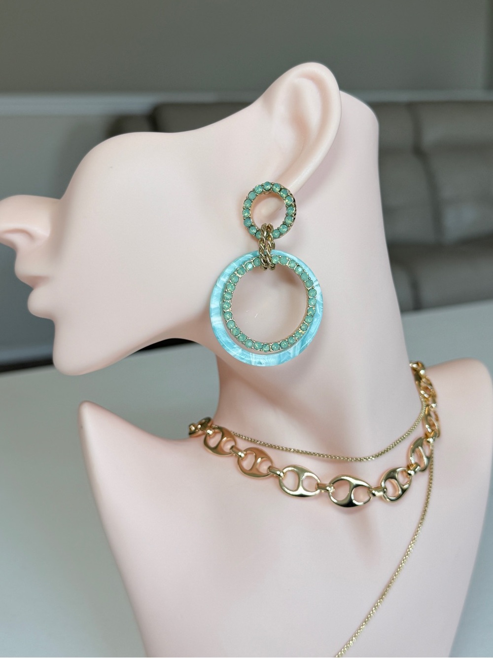 Gold-Tone Mint Green Double Drop Earrings